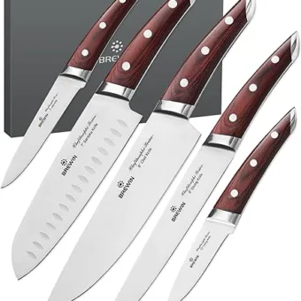 CHEFILOSOPHI Japanese Chef Knife Set 5 PCS with Elegant Red Pakkawood Handle Ergonomic Design,Professional Ultra Sharp Kitchen Knives for Cooking...