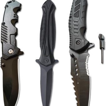 DOOM BLADE 3Piece Pocket Folding Knives Set,440C Stainless Steel Blade,Liner Lock,Tactical Camping Folding Knives Belt Clip,Lightweight,Womens Dad...