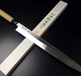 Japanese Chef's Knife ARITSUGU Blue Steel Honyaki Yanagi 360 mm 14.17" Engraved Name Saya