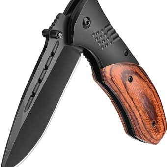 KEXMO Pocket Knife for Men - 3.46" Sharp Blade Wood Handle Pocket Folding Knives with Clip, Glass Breaker - EDC Knives for Survival Camping Fishing...