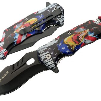 SZCO Supplies 300557-US USA Forever Decal Liner Lock Assisted Open Tactical Rescue Professional Folding Knife, Red/White/Blue, 8" Length