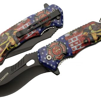 SZCO Supplies : 8”Firefighter Decal Liner Lock Assisted Open Tactical Rescue Professional Folding Knife, Red (300557-FF)