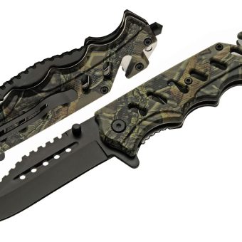 SZCO Supplies 8.5" Camo Print Multifunctional EDC Professional Rescue Assisted Open Folding Knife,300553-CM