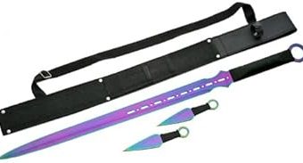 SZCO Supplies Rainbow Ninja Sword with 2Piece Throwing Knives Sam