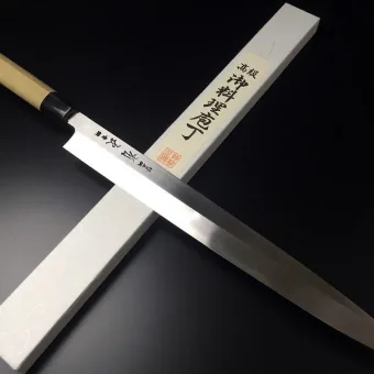 Tsukiji Aritsugu Blue Steel Honyaki Yanagi Japanese Chef Knife 360mm 14.1" Sashimi Knives Engraved Name AT001g