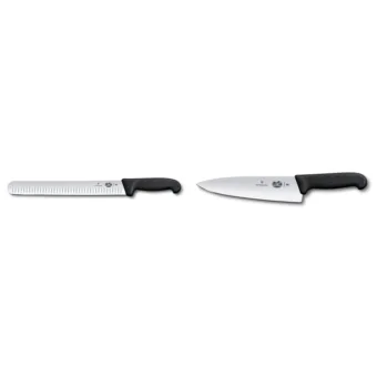 Victorinox 12 Inch Fibrox Pro Slicing Knife with Granton Blade Swiss Army 5.2063.20-X4 Fibrox Straight Chef's Knife Black 8 in Bundle