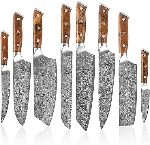 8-Piece Damascus Kitchen Knife Set,Professional Japanese VG10 Stainless ...
