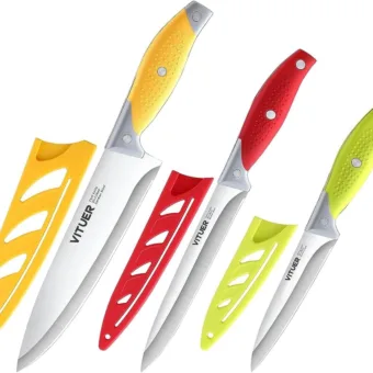 Chef Knife, 3PCS Kitchen Knife, Multicolor Stainless Steel Sharp Chef Knife Set, 8 Inch Chef's Knife, 4.5 Inch Utility Knife, 4 Inch Paring Knife...