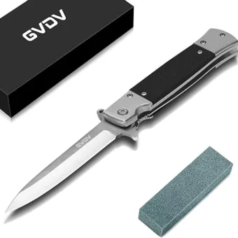 GVDV Folding Pocket Knife with G10 Handle, 7CR17 Stainless Steel EDC Knife with Safety Liner Lock, Hunting Camping Hiking Fishing Knife for Men...