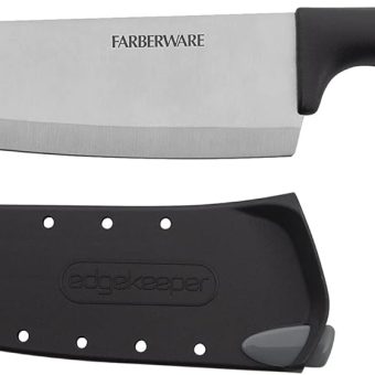 Farberware Edgekeeper 8-Inch Chef Knife with Self-Sharpening Blade Cover, High Carbon-Stainless Steel Kitchen Knife with Ergonomic Handle, Razor-Sharp Knife, Black