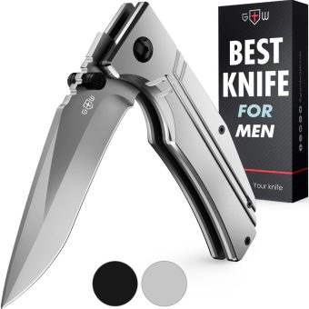 3.5" Blade Pocket Knife - Sharp Folding Knives for Men Women - Tactical Survival Camping Hunting Knofe - Gray EDC Knife with Pocket Clip - Gift for Men - Stocking Stuffers 140106