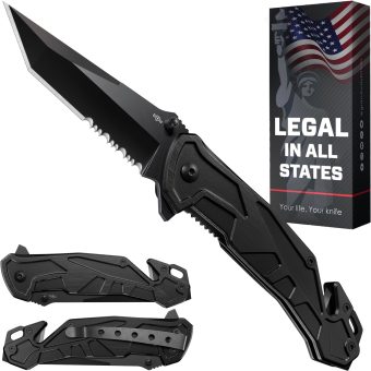 2.8” Serrated Blade Pocket Knife for Men - Tanto Tactical Folding Knife with Glass Breaker & Seatbelt Cutter - Cool Small Knives for Self Defense EDC Camping Survival Hunting Hiking Military 6620B