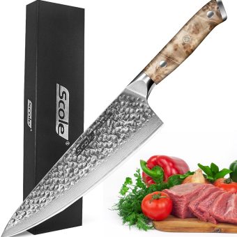 SCOLE® Chef Knife, 8 Inch Japanese Chefs Knife Professional Razor Sharp, 67 Layers VG-10 Damascus Stainless Steel Kitchen Knife Sycamore Wood Handle, Gift Box for Family & Restaurant