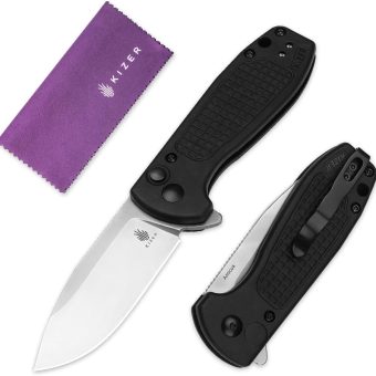 Kizer Amicus Pocket Knife, 2.95” Satin Nitro V Steel Blade EDC Knife, FRN Handle Camping Folding Knife with Reversible Deep Carry Clip, Cool Knife for Men Women Gift L3002M4