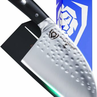 Dalstrong Serbian Chef Knife - 7.5 inch - Gladiator Series Elite - German HC Steel - Meat Cleaver Knife - Hammered Blade Finish - Razor Sharp Kitchen Knife - G10 Handle - w/Sheath - NSF Certified