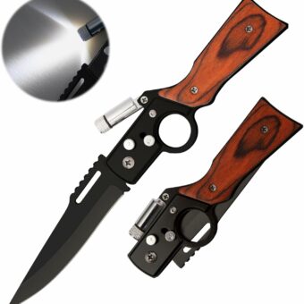 Pocket Knife, AK 47 Folding Knife for Camping Fishing Hiking Tactical Knife and EDC, LED Light, Husband Birthday Present, With Deep Pocket Clip for Men Women(Black)