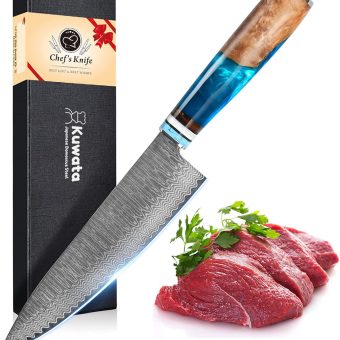 Chef Knife, Professional Japanese VG10 Damascus Steel Kitchen Chefs Knife 8 Inch, Razor Sharp Professional Meat Cutting Knife with Gift Box for Family, Restaurant