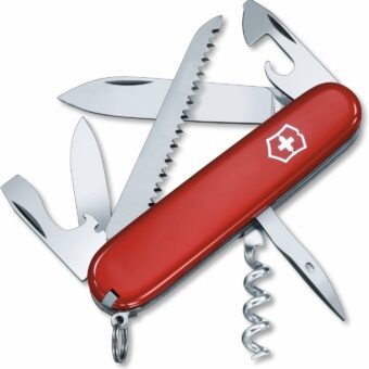 Victorinox Camper Swiss Army Knife, 13 Functions, Swiss Made Pocket Knife with Large Blade, Screwdriver, Tweezers and Key Ring - Red