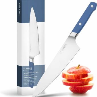 Misen Ultimate 8 Inch Chef's Knife - Pro Kitchen Knife - High Carbon Japanese Stainless Steel - Hybrid German and Japanese style blade - Craftsmanship for Culinary Enthusiasts, 8 in - Blue