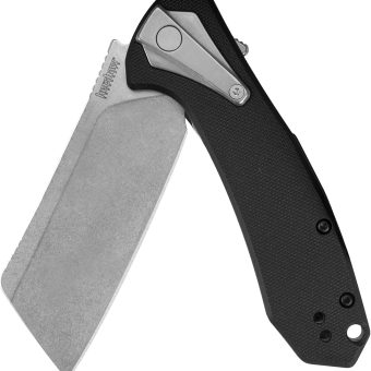 Kershaw Bracket Pocketknife, 3.4" 8Cr13MoV Stainless Steel Cleaver Blade, Assisted One-Handed Flipper Opening, Folding EDC, Frame Lock