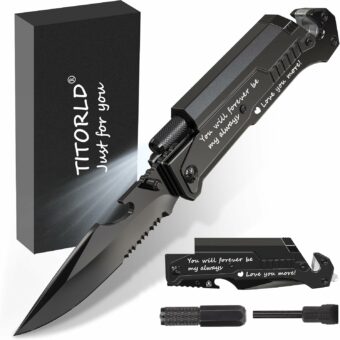 Gifts for Him Men, Christmas Stocking Stuffers, Anniversary Birthday Gifts for Him Boyfriend Husband, Engraved Pocket Knife, Camping Hiking Multitool Knife, 7 in 1 Folding Knives with LED Light