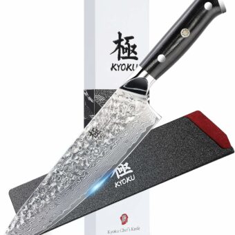 KYOKU Chef Knife - 8"- Shogun Series Japanese VG10 Steel Core Hammered Damascus Blade Kitchen Knife - with Sheath & Case