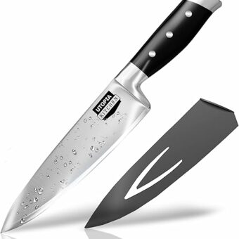 Utopia Kitchen 8 inch Chef Kitchen Knife Cooking Knife Carbon Stainless Steel Kitchen Knife with Sheath and Ergonomic Handle - Chopping Knife for...